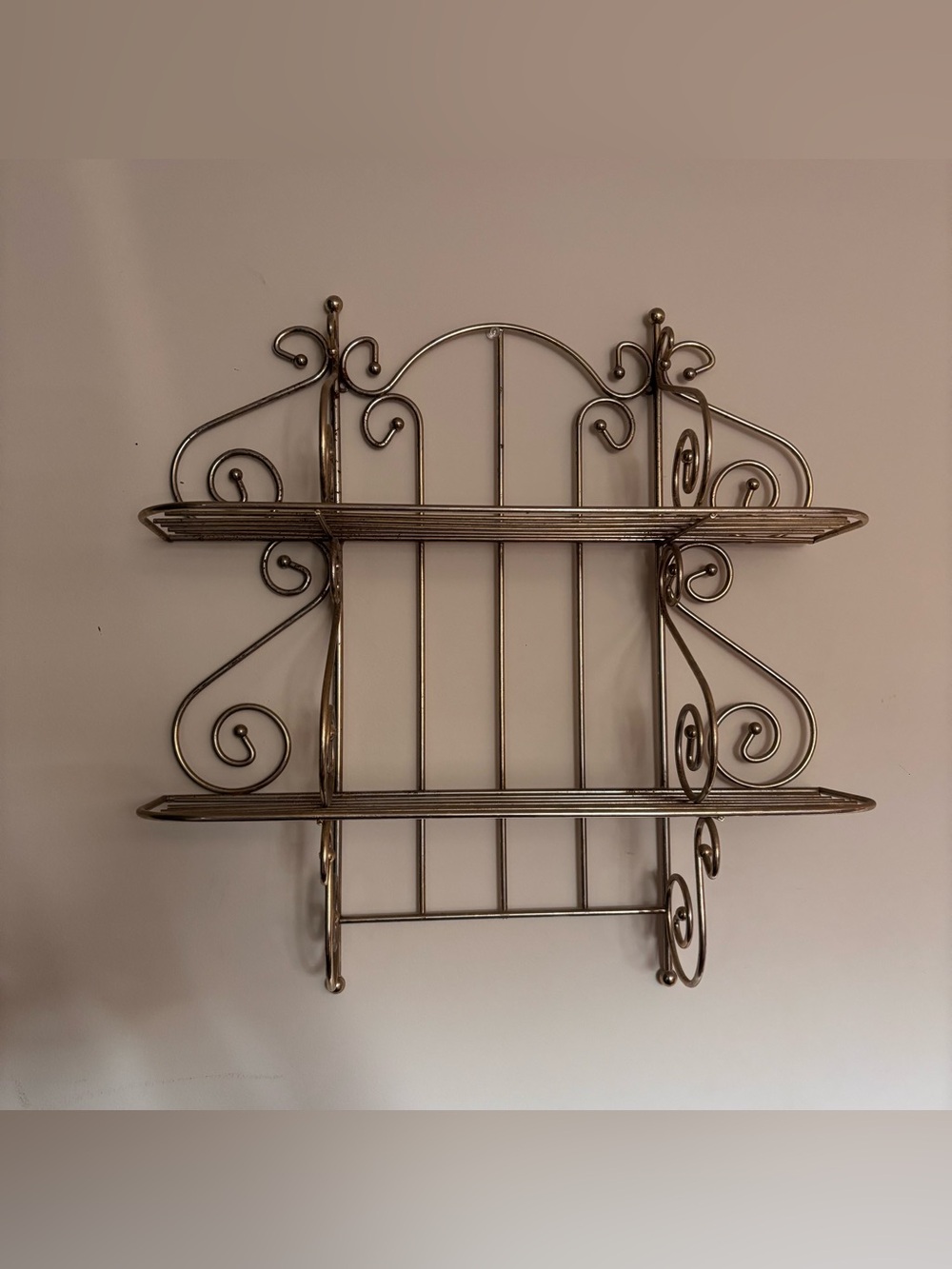 Vintage Brass Scroll Wall Shelf: 70s Hollywood Regency Decor